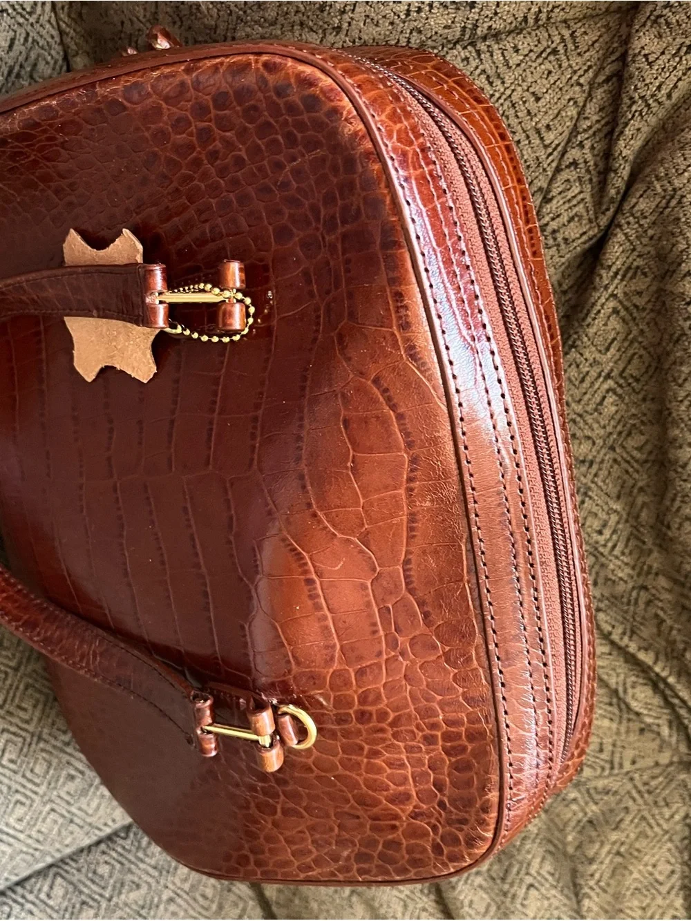 Valerie Stevens Genuine Leather Brown Croc-Embossed Dome Satchel